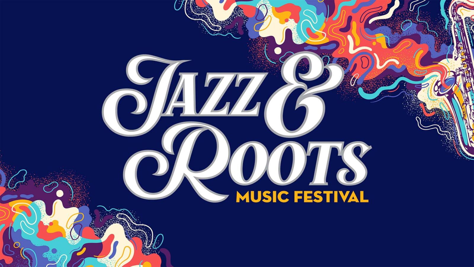 Design theme for Jazz and Roots with a colorful vector on both corners of wavy illustrations