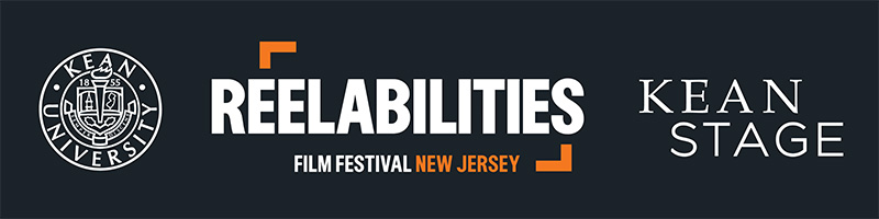 Promotional banner for the ReelAbilities Film Festival featuring the Kean University and Kean Stage logos. The banner highlights the event location in New Jersey, utilizing a bold, professional design with a dark background and orange accents.