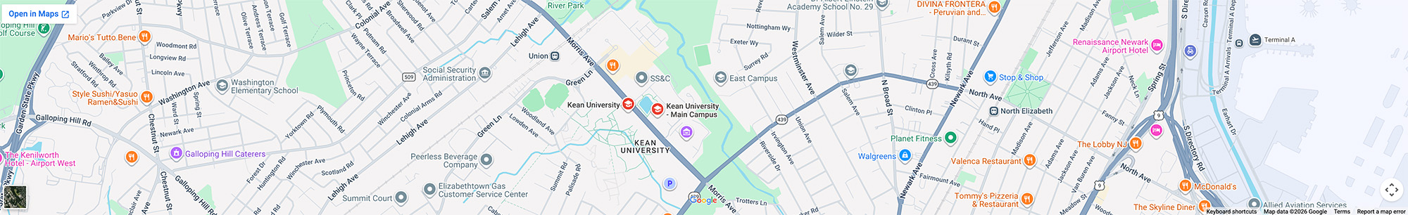Kean University map view from Google Maps
