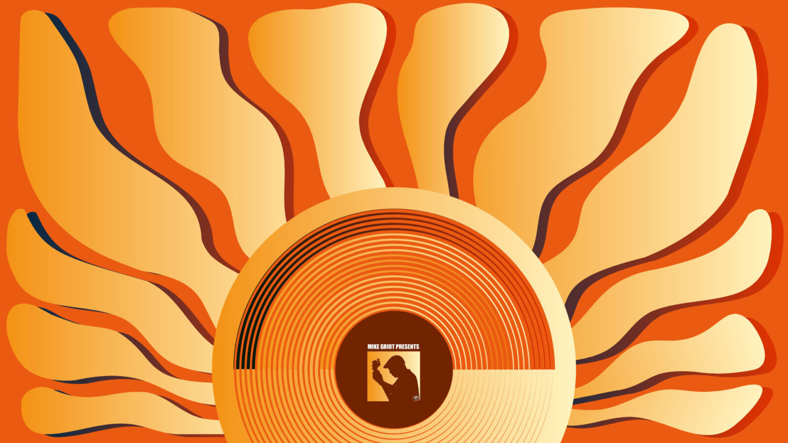 A gramophone in an illustrated way with orange gradients and a record in the bottom center