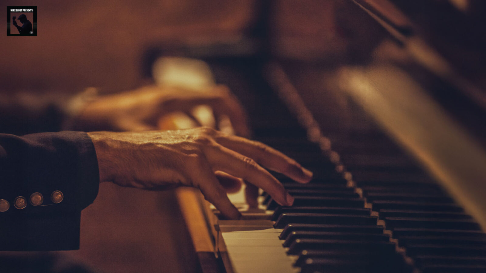 Elegant hands gracefully move across piano keys, creating harmonious melodies. The warm lighting and focus on the fingers emphasize the artistry and emotion involved in playing, highlighting a deep connection between musician and instrument.