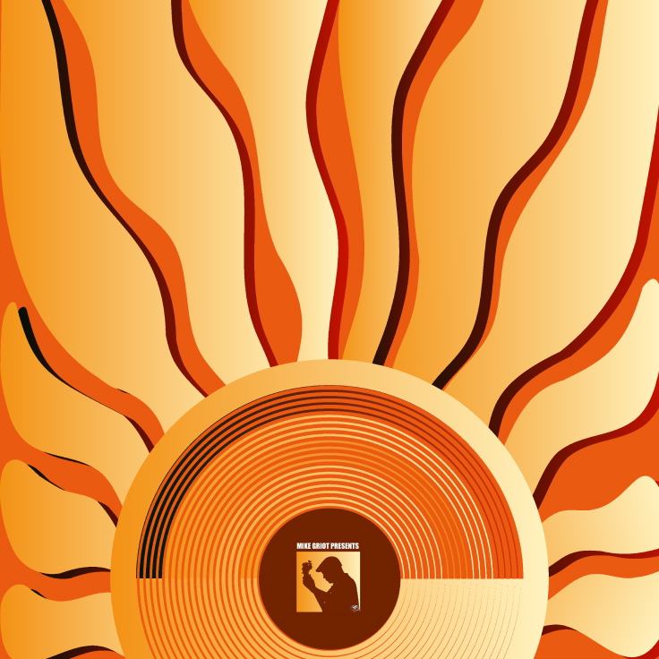 A gramophone in an illustrated way with orange gradients and a record in the bottom center